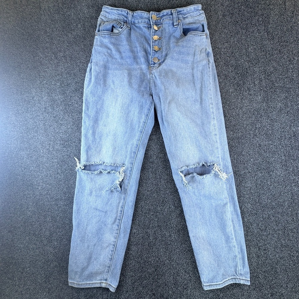 Abound Mom Jeans Womens 28x26 Blue Denim Cotton Distressed Button Fly Straight‎